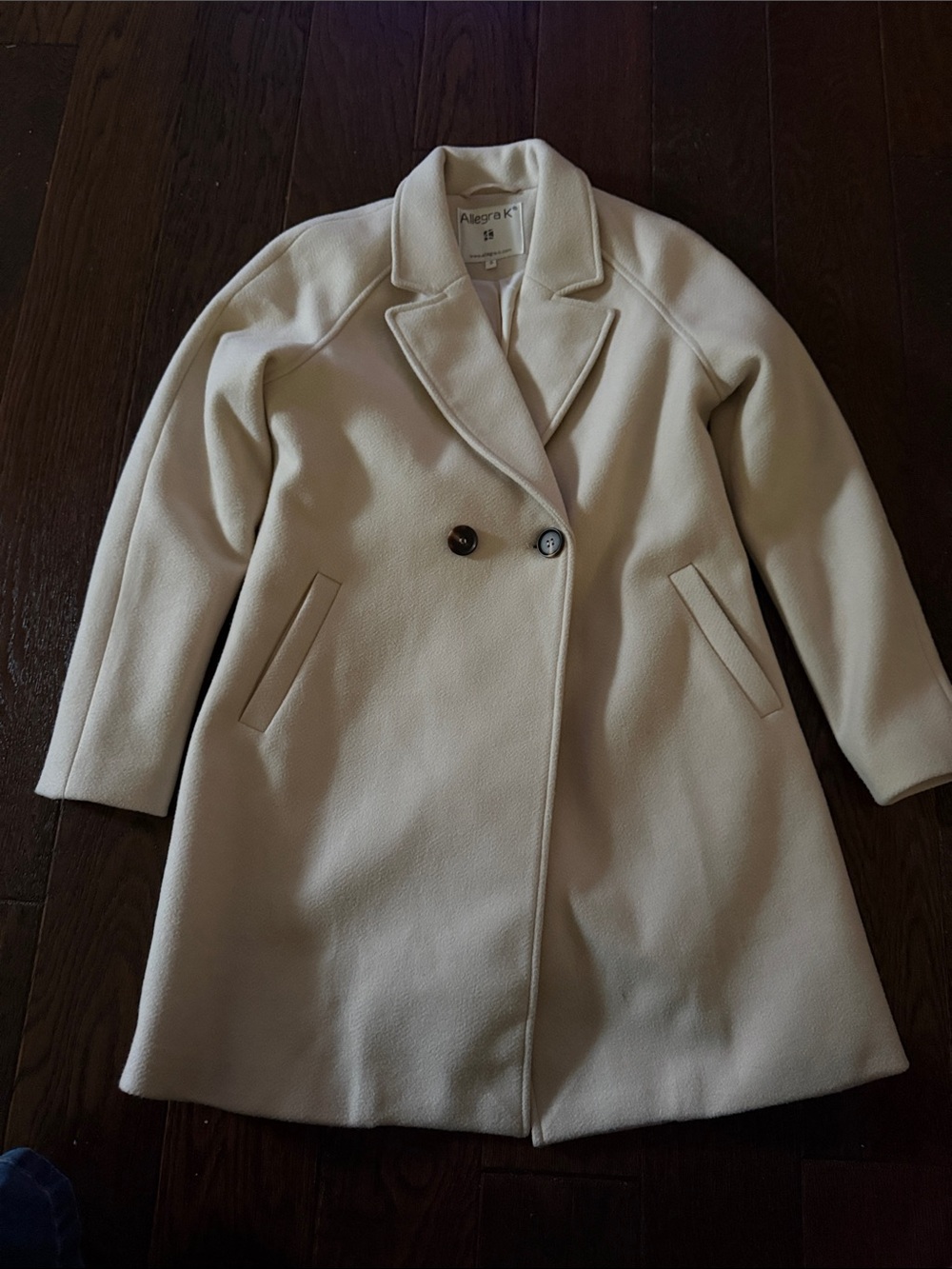 Allegra K Cream Double-Breasted Pea Coat